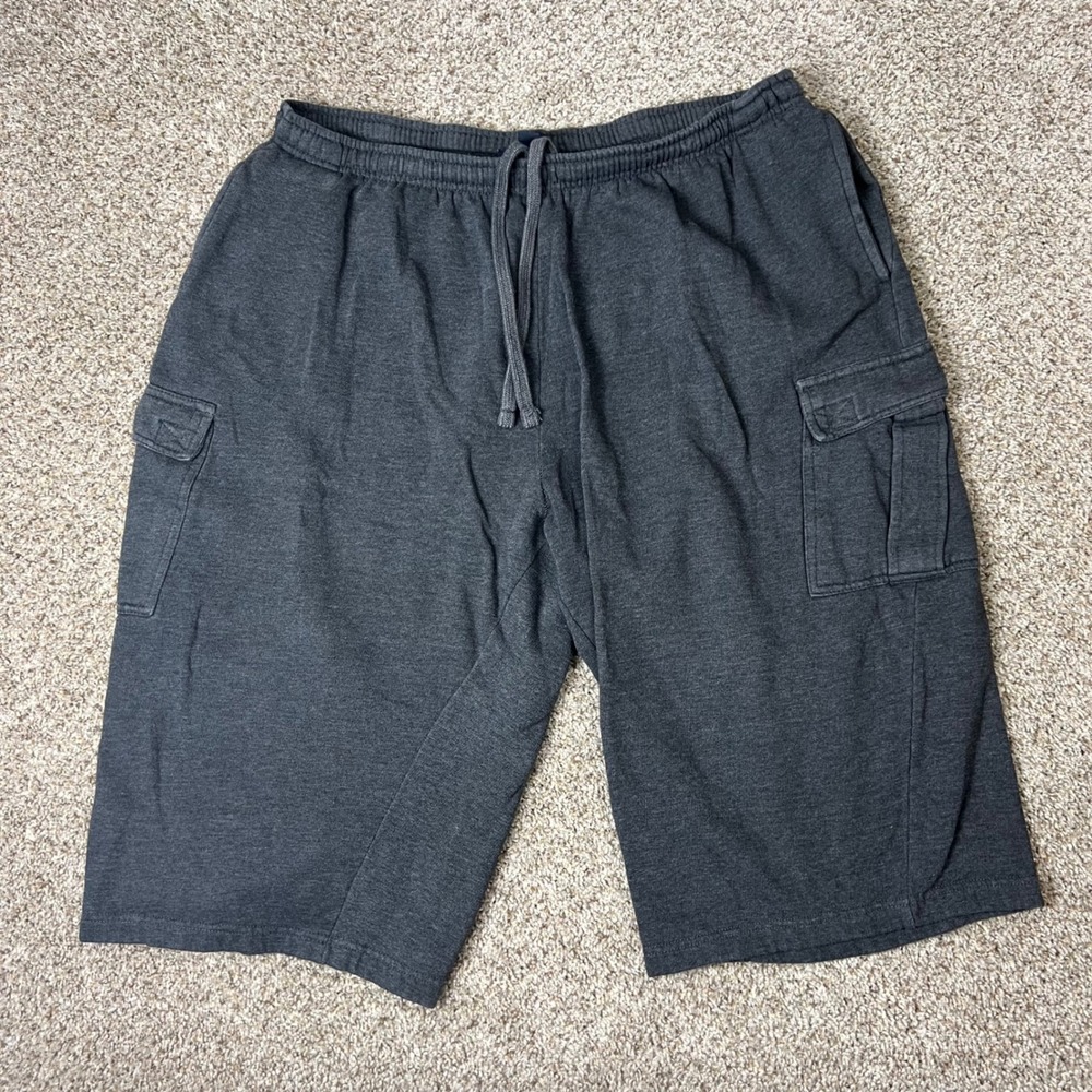 KingSize Mens 2XL Tall Charcoal Grey Cargo Sweat Shorts Elastic Waist Drawstring
